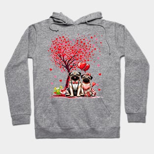 Couple Pugs Cotume Valentine_s Day Tree Cute Hearts Hoodie